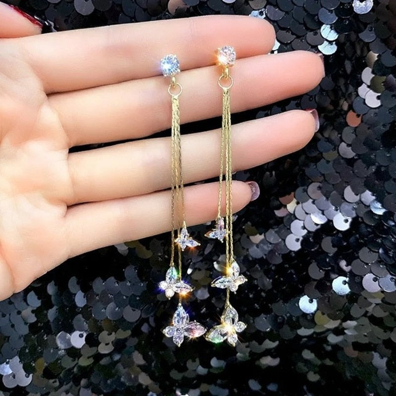 Beautiful Floral Drop Chain Earrings