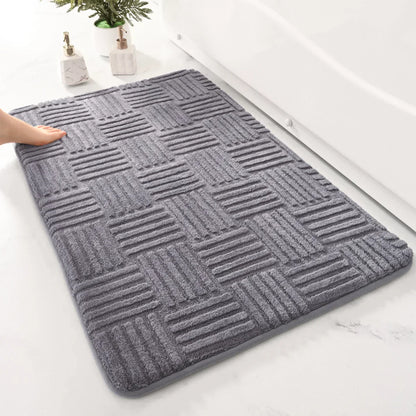 Soft Aqua Striped Bath Mat Non Slip Absorbent