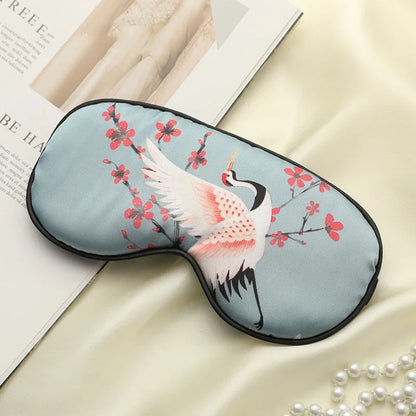 Soft Silk Eye Mask with Elegant Bird Pattern