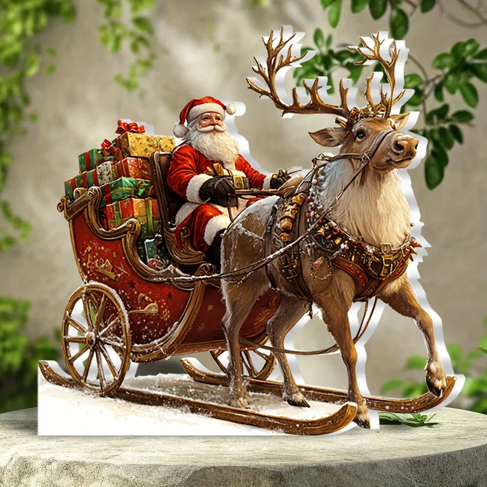 Santa Claus Reindeer Sleigh Christmas Decor figure