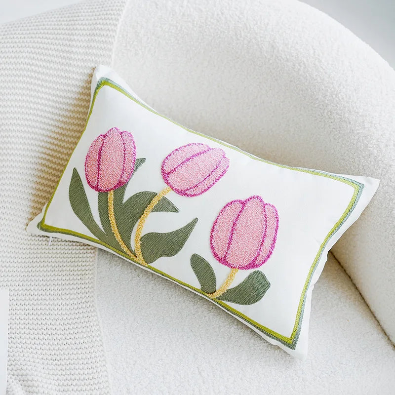 Colorful Floral Embroidered Throw Pillow Cover