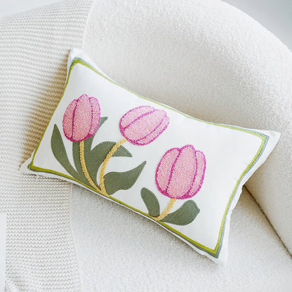 Colorful Floral Embroidered Throw Pillow Cover