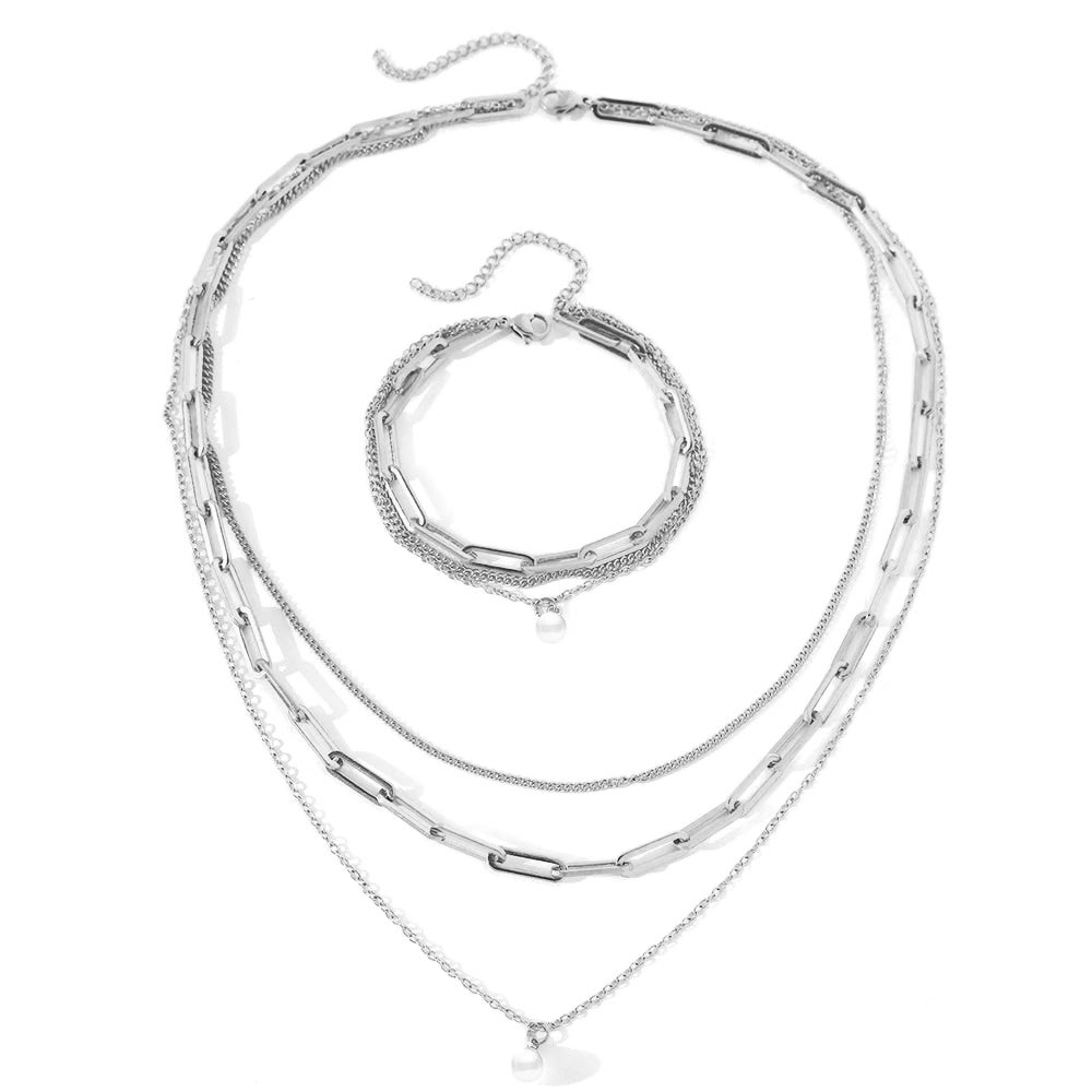 Delicate Pearl Chain Layering Necklace Set