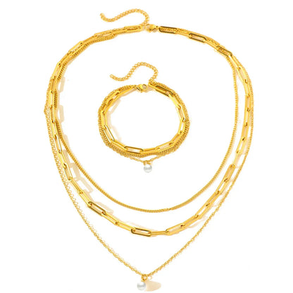 Delicate Pearl Chain Layering Necklace Set - Befez