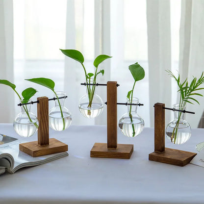 Rustic Wood Glass Vase Set for Fresh Flowers