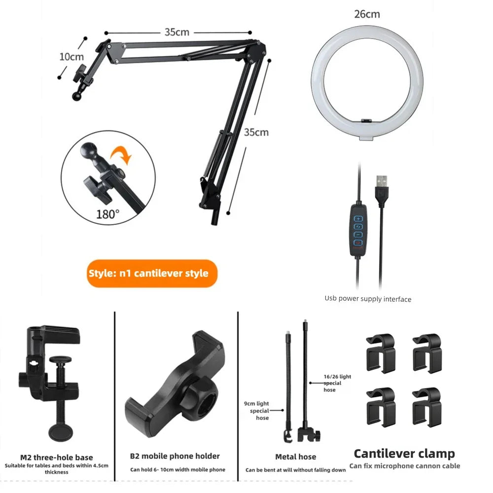 Portable LED Ring Light with Adjustable Arm