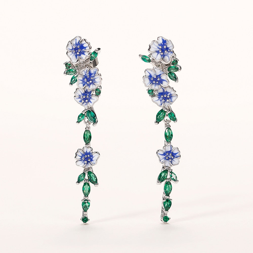 Classic Navy Floral Drop Earrings