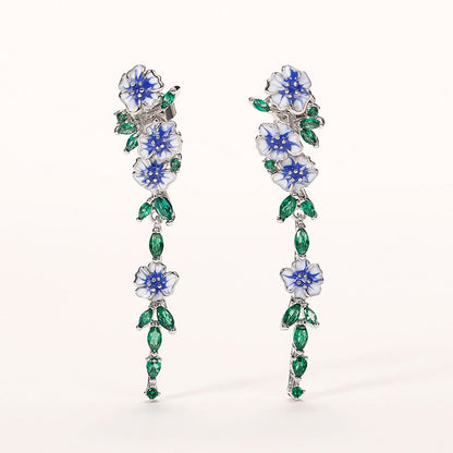 Classic Navy Floral Drop Earrings