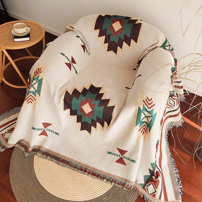 Large Southwestern Style Fringed Throw Blanket