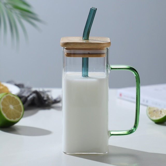 Big Capacity Square Mug with Sipping Straw