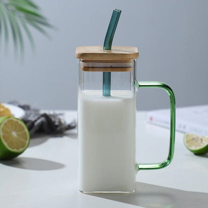Big Capacity Square Mug with Sipping Straw