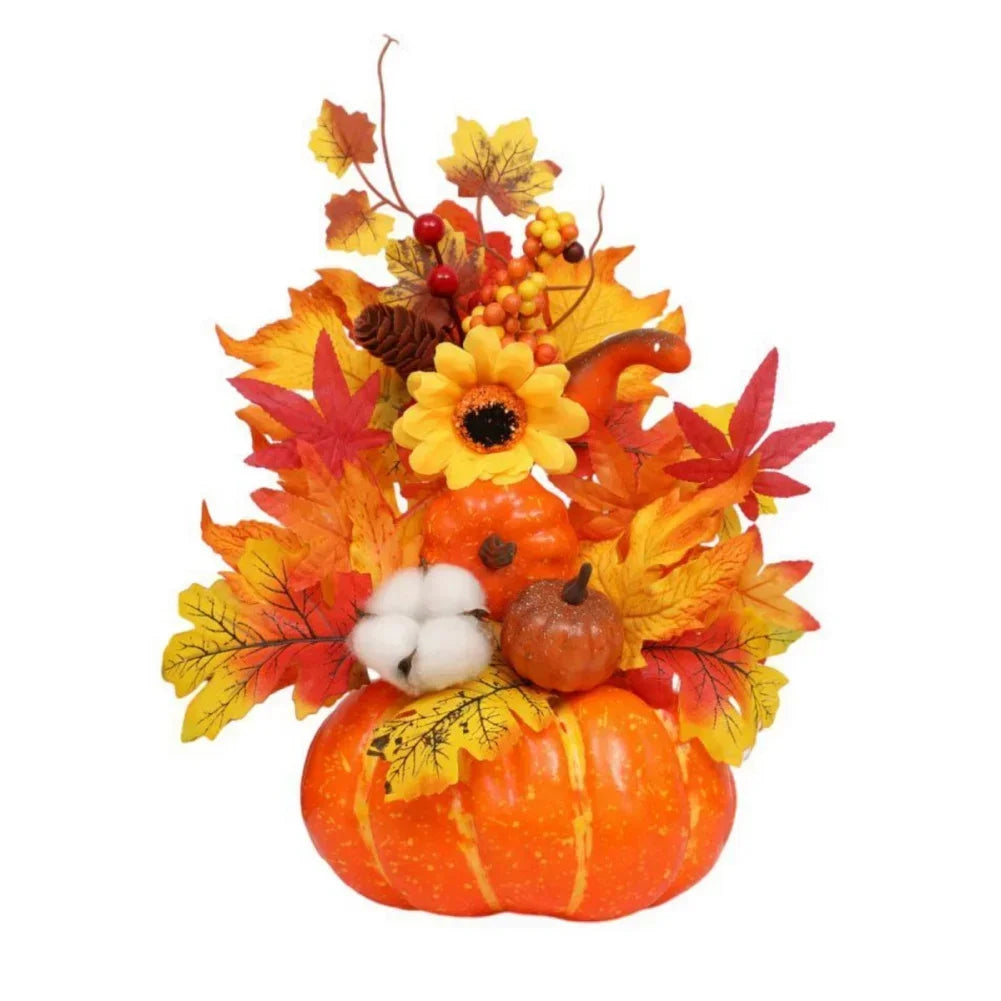 Fall Decorative Pumpkin with Fake Flowers Vase