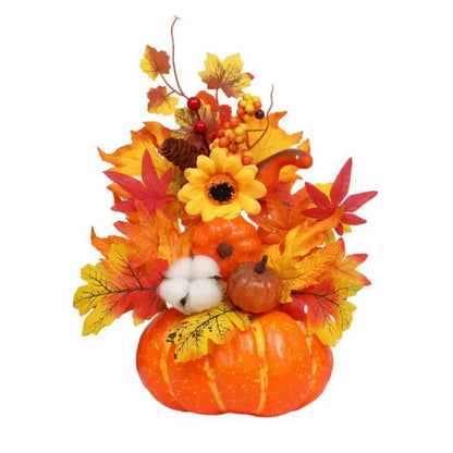 Fall Decorative Pumpkin with Fake Flowers Vase