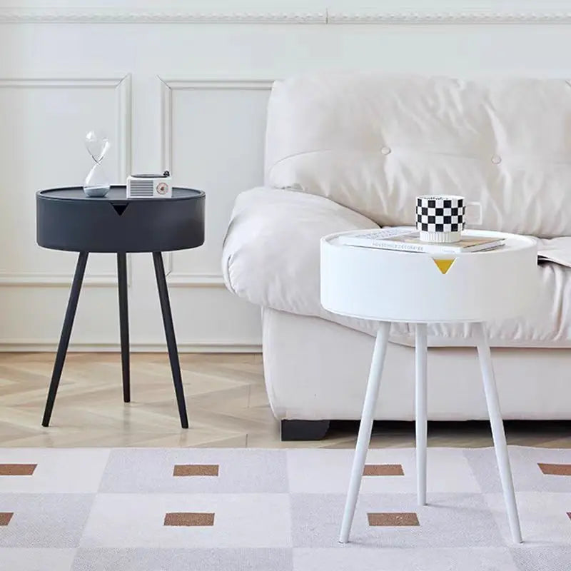 Compact Round End Table with Storage and Easy Move Design