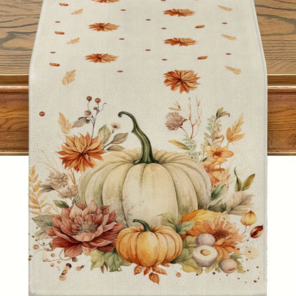 Warm Fall Table Runner with Pumpkin Design