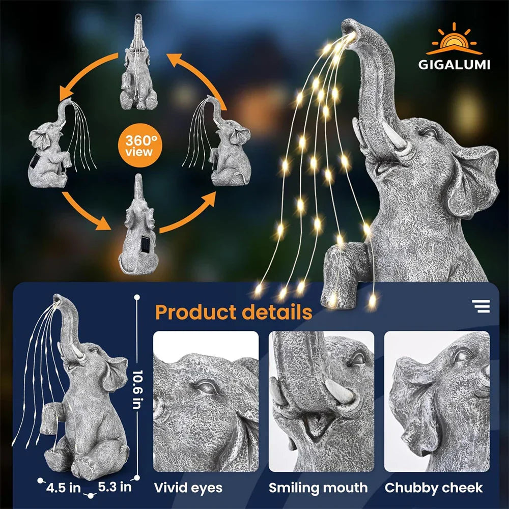 Outdoor Solar Elephant Decor with LED String Lights