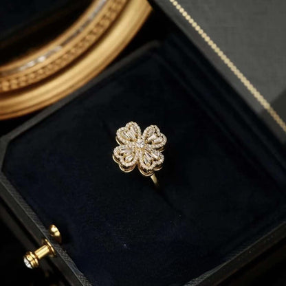 Sparkling Floral CZ Four Leaf Ring