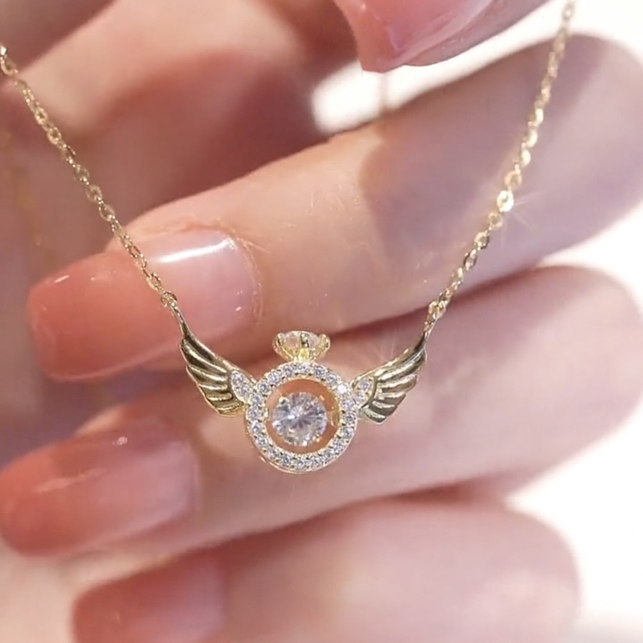Shiny Angel Wing Zircon Stone Necklace
