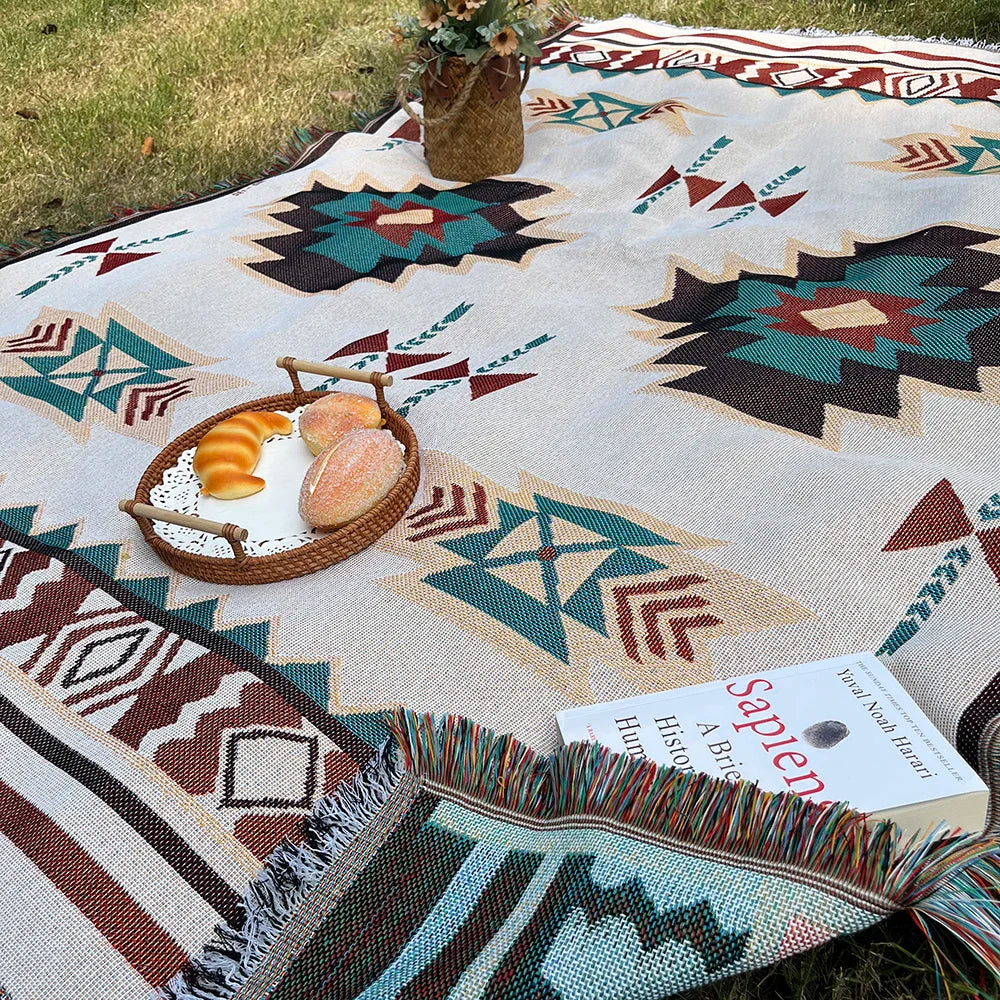 Large Southwestern Style Fringed Throw Blanket