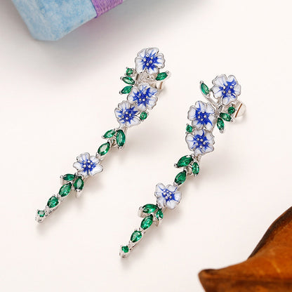 Classic Navy Floral Drop Earrings