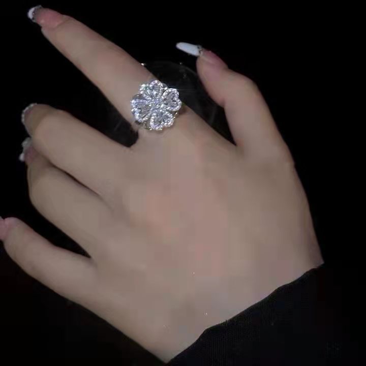 Sparkling Floral CZ Four Leaf Ring