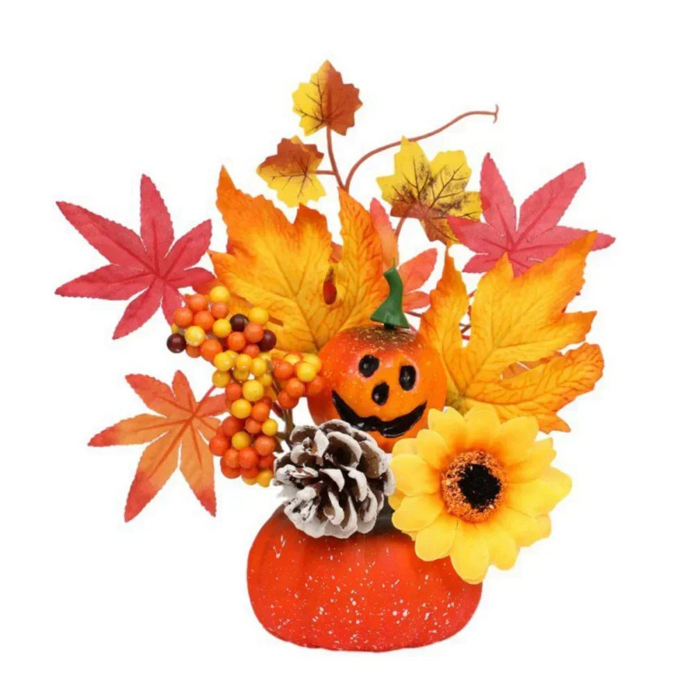Fall Decorative Pumpkin with Fake Flowers Vase