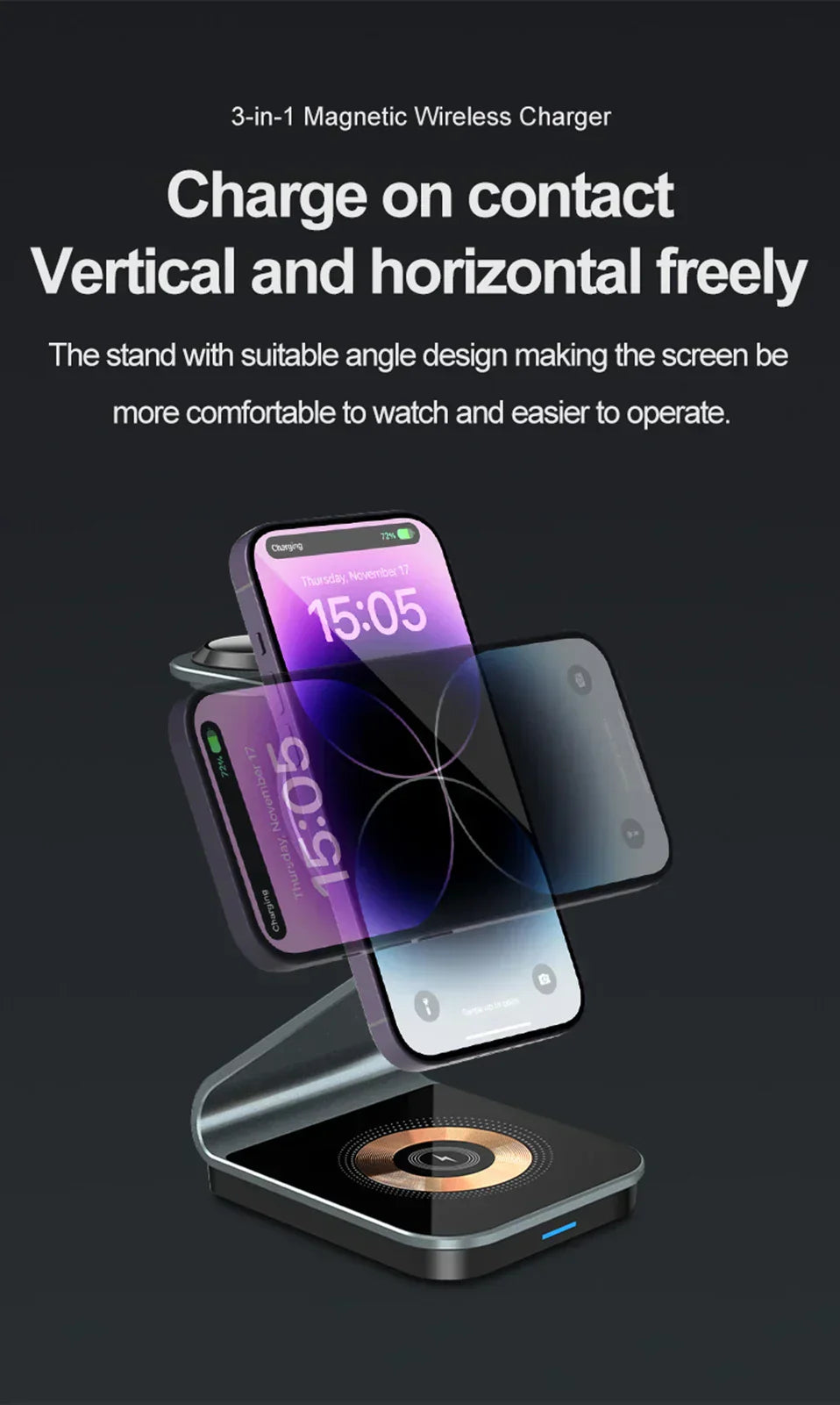 Compact 3-in-1 Wireless Charging Pad