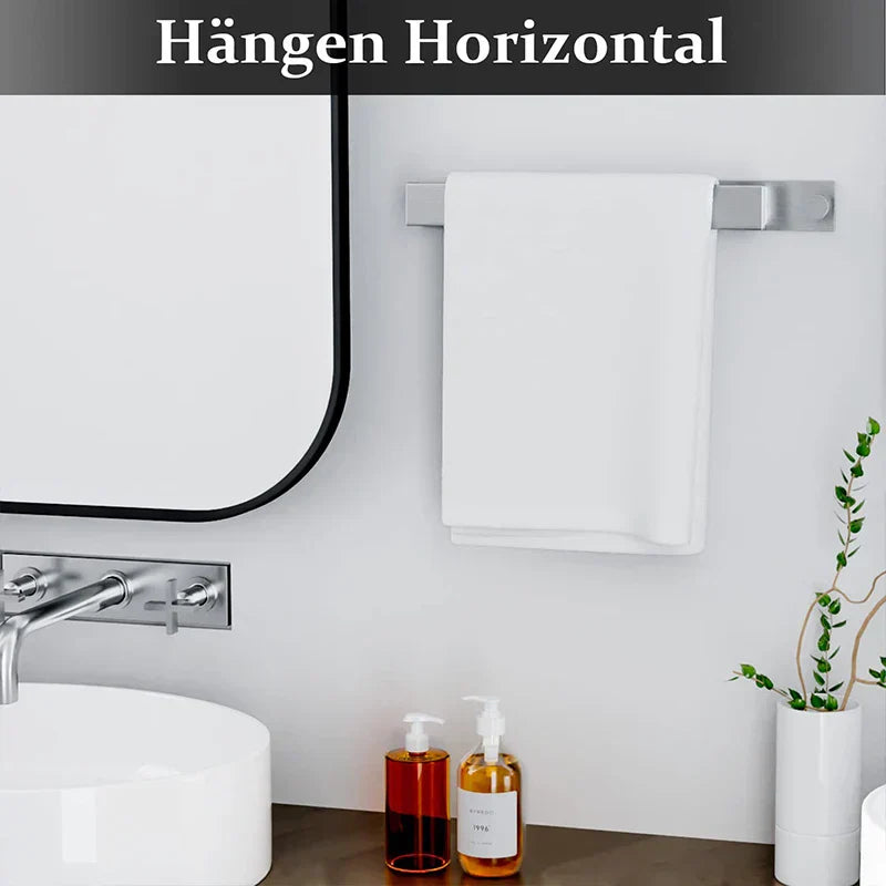 Stylish Adhesive Bathroom Towel Holder in Silver and Black