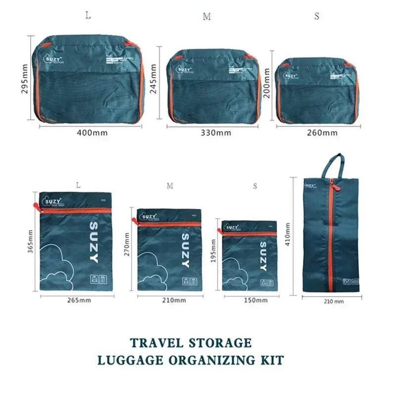 Compact Travel Bag Set 7-Piece Waterproof Luggage Organizer