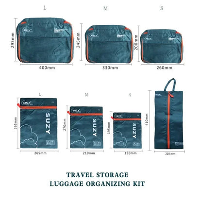 Compact Travel Bag Set 7-Piece Waterproof Luggage Organizer