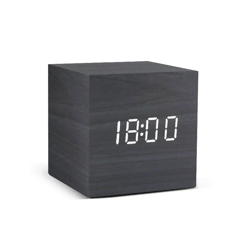 Simple Wooden Digital Alarm Clock with Temperature Display