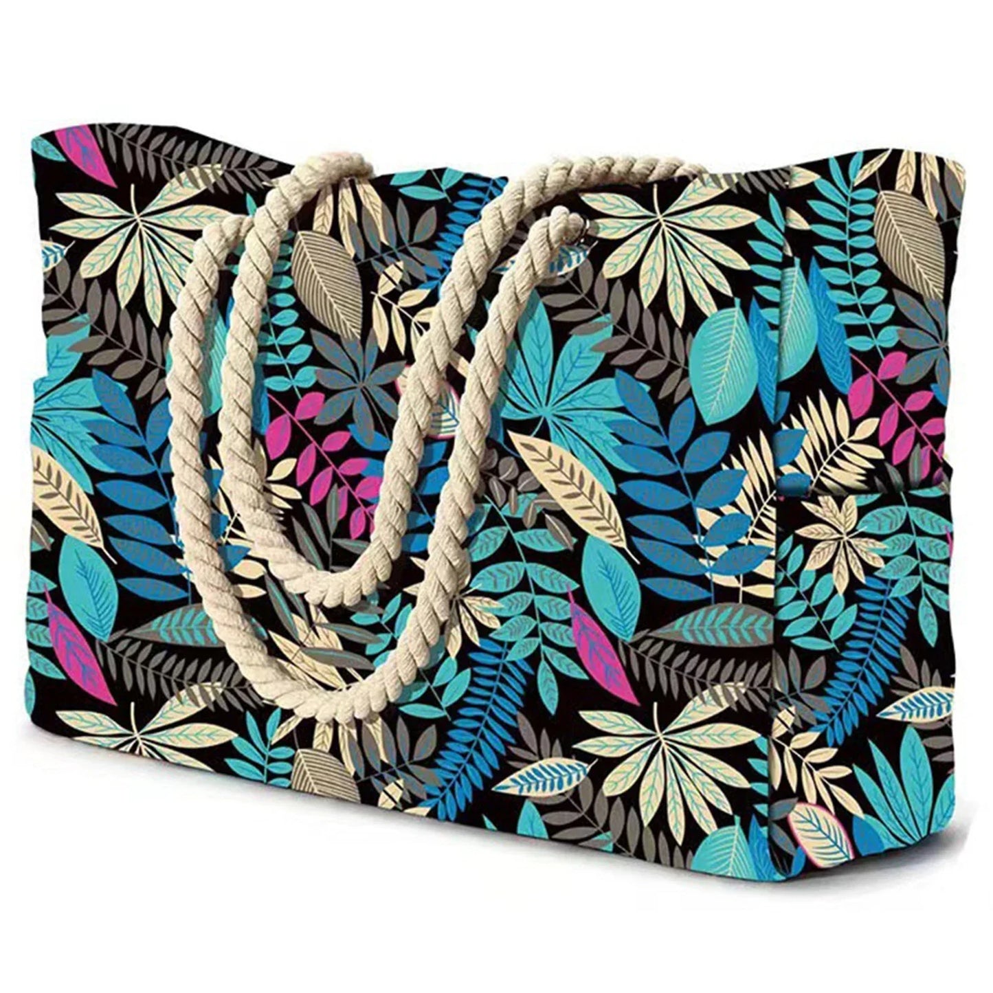 Colorful Stripe Tote Beach Bag with Zipper Closure