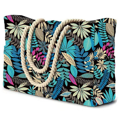 Colorful Stripe Tote Beach Bag with Zipper Closure