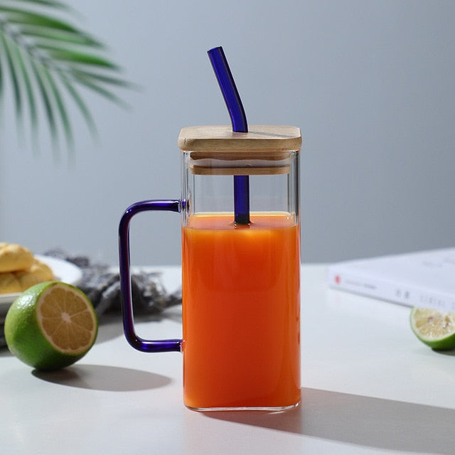 Big Capacity Square Mug with Sipping Straw