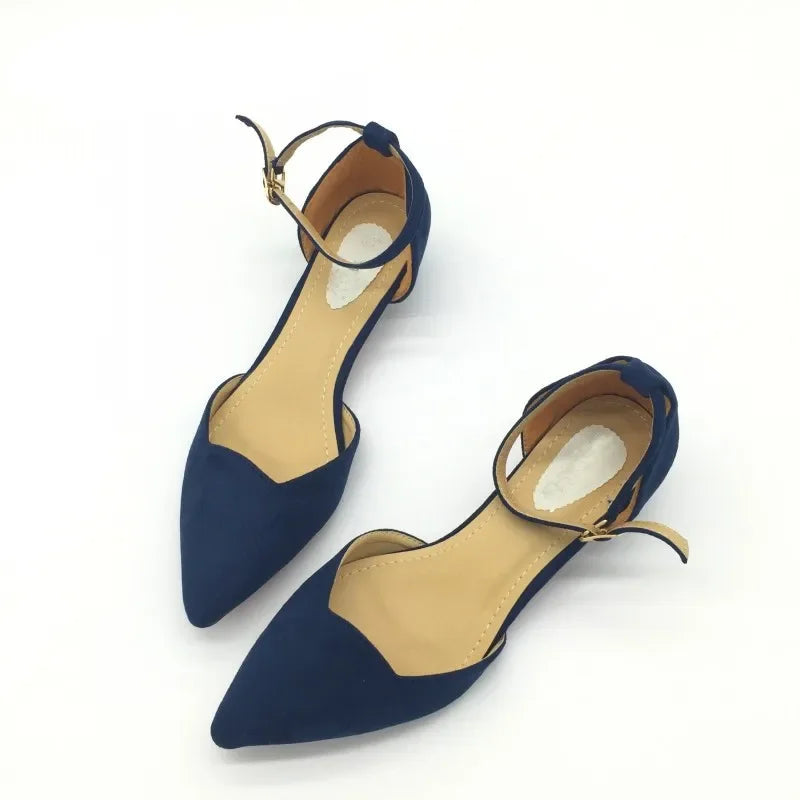 Women's Classic Low Heel Pumps Blue Pointed Toe Shoes