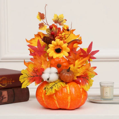 Fall Decorative Pumpkin with Fake Flowers Vase