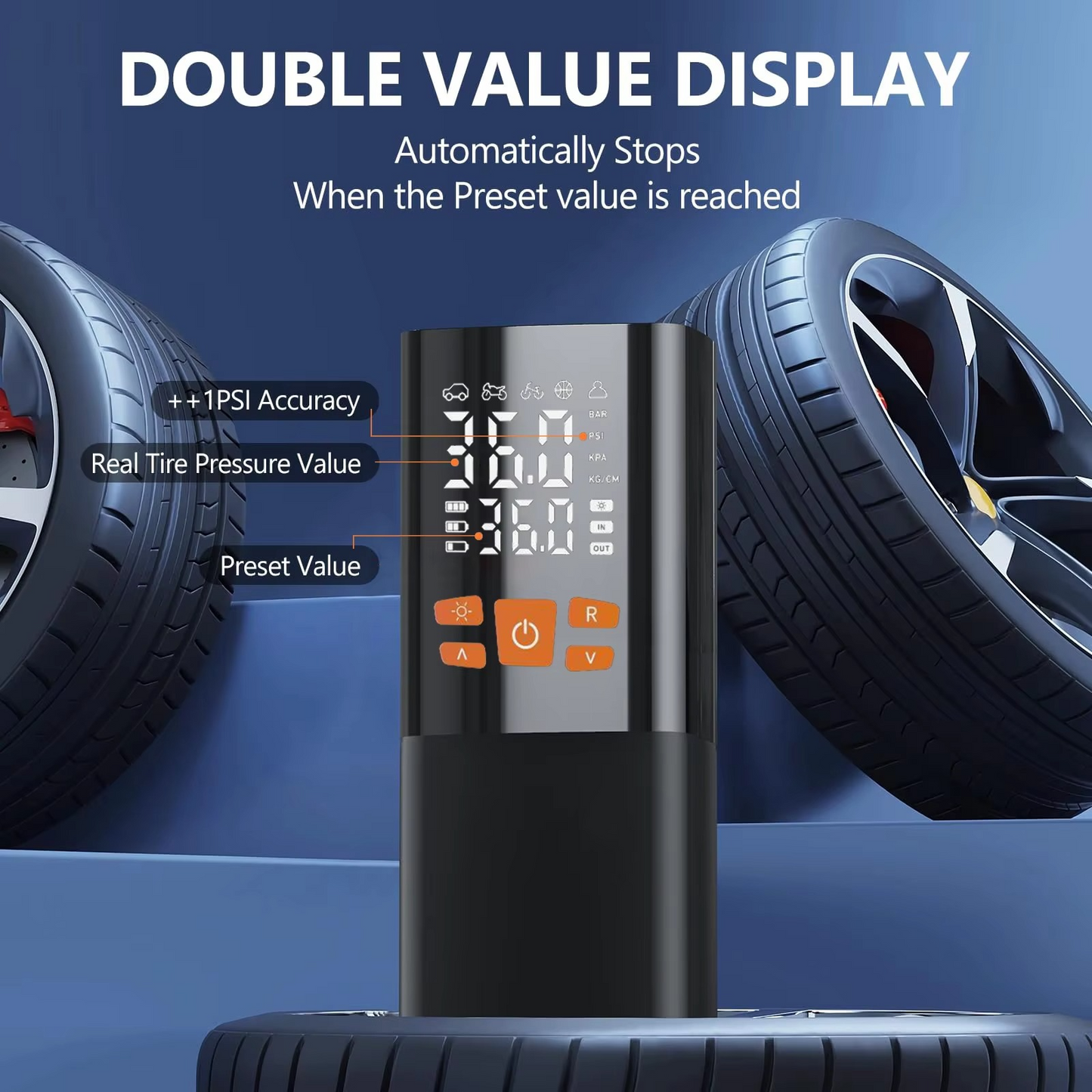 Compact Rechargeable Tire Air Pump 180PSI Portable Compressor