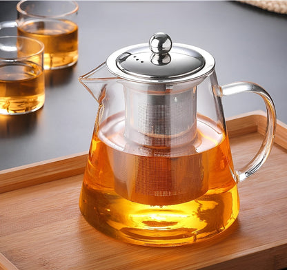 Premium Glass Teapot with Steel Infuser and Wood Lid