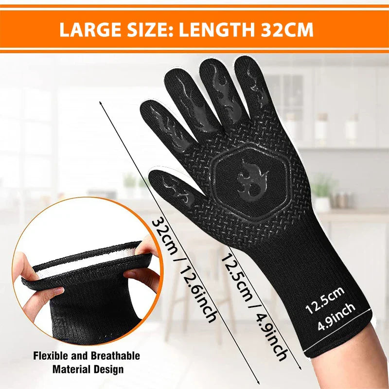 Heat Resistant BBQ Gloves Silicone Non Slip Grill Mitts
