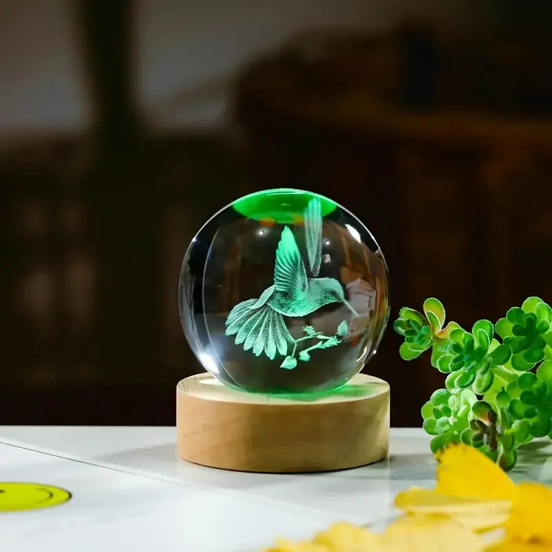 Colorful Crystal Hummingbird Figurine Lamp