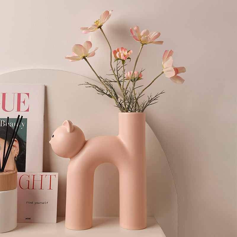 Decorative Clay Kitty Figurine Vase