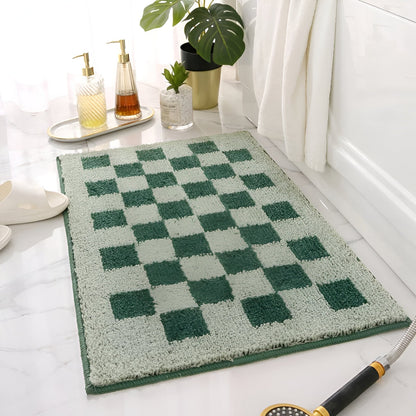 Soft Checkered Bathroom Mat Black White