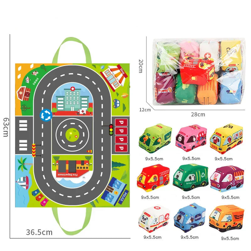 Soft 2-in-1 Plush Car Toy Set with Play Mat