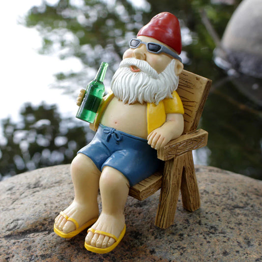 Fun Garden Gnome Figurine with Chair Statue - Befez