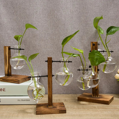 Rustic Wood Glass Vase Set for Fresh Flowers