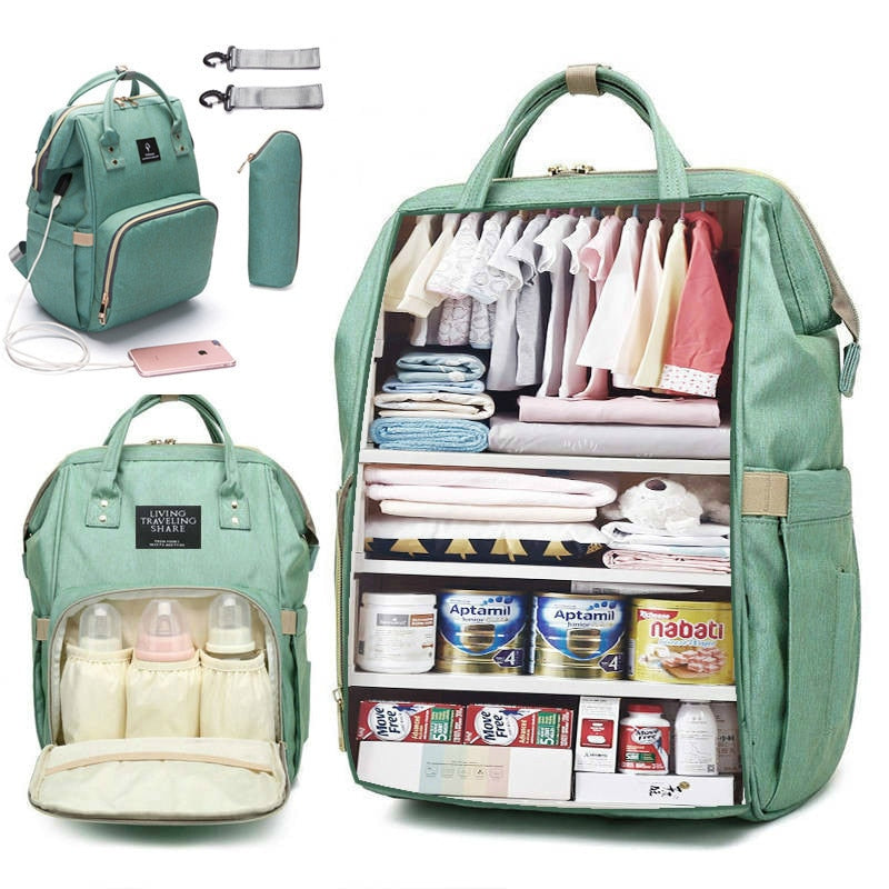 Spacious Portable USB Baby Diaper Bag Backpack