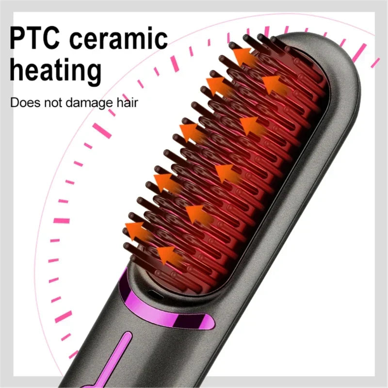 Ceramic Wireless Rechargeable Hair Straightening Brush