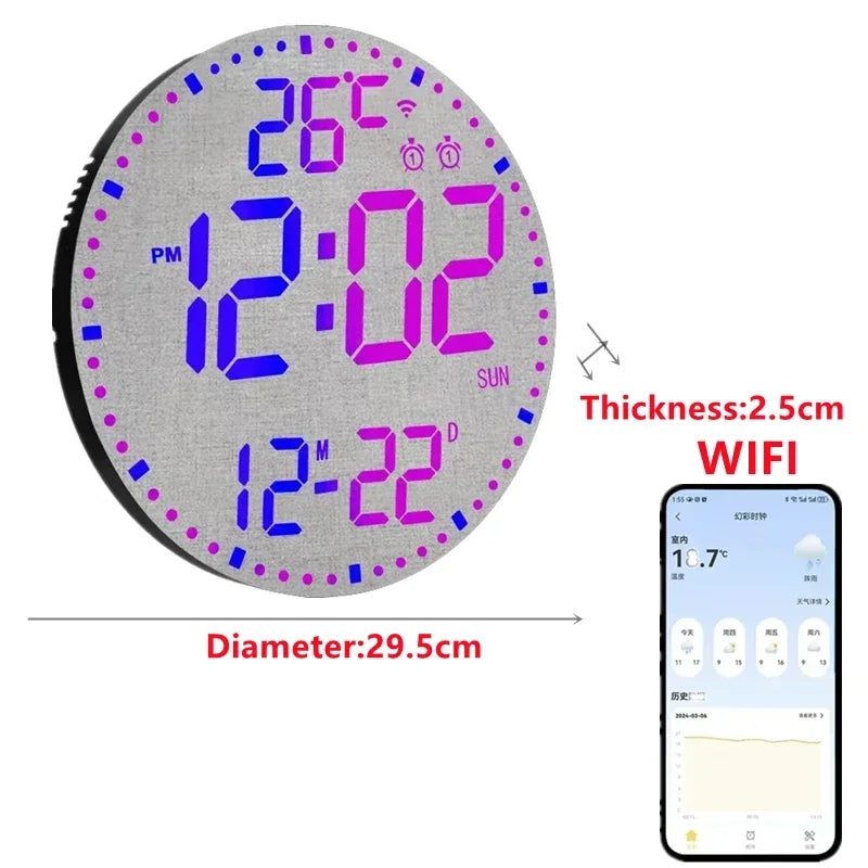 Digital LED Wall Clock with Calendar and WiFi