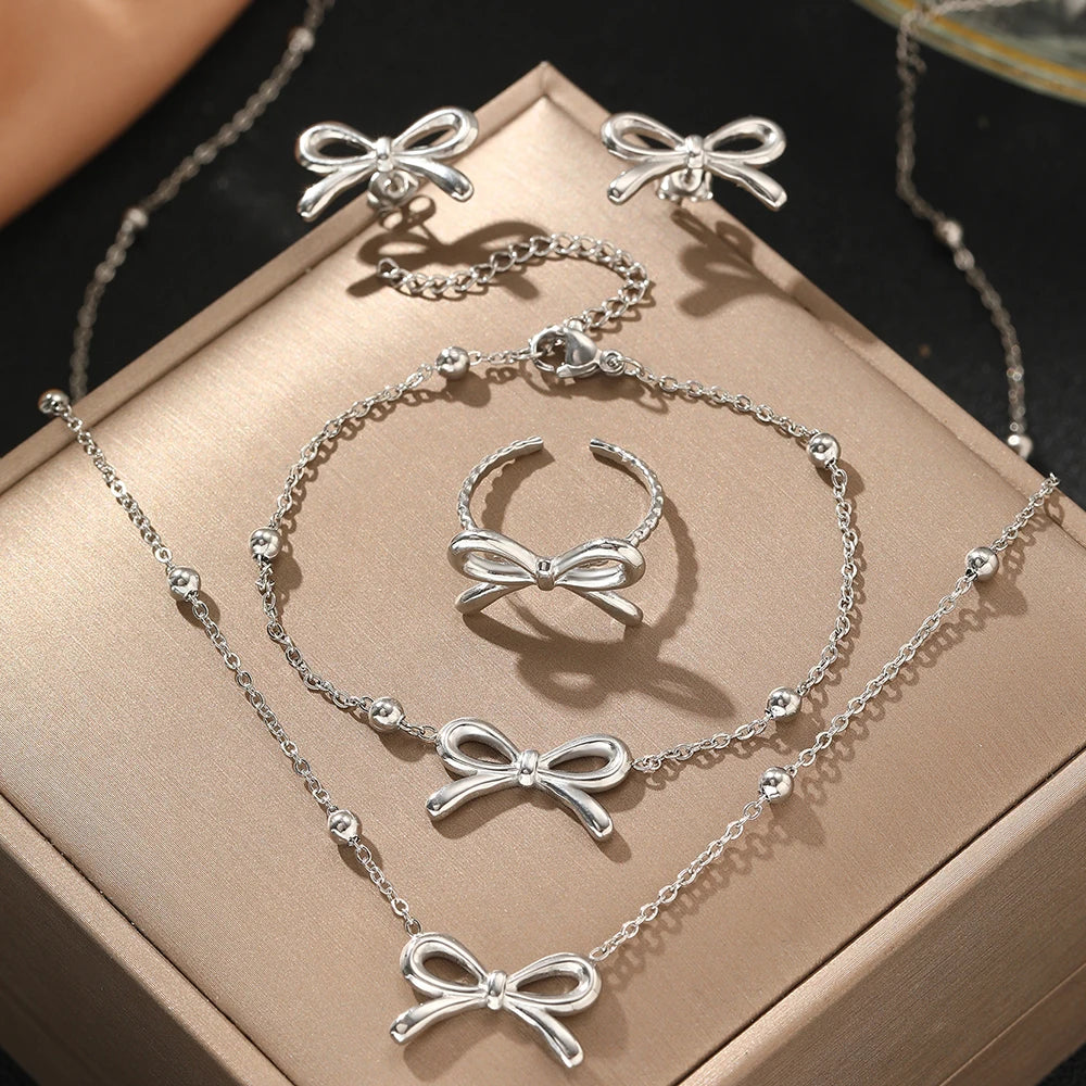 Delicate Bow Crystal Jewelry Set