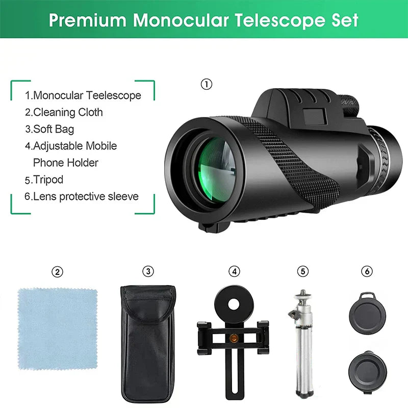 Compact 80x100 HD Zoom Monocular Telescope